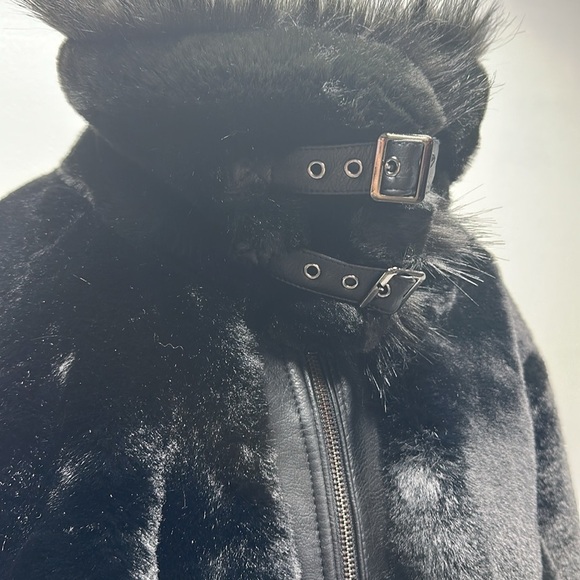 Blanknyc Black Noise Faux Fur Bomber Jacket Furry Moto Coat Vegan Size Large - Picture 5 of 11